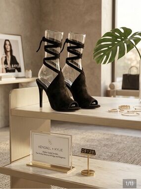 Kendall + Kylie "Evelyn" Black Suede Ankle-Tie Sandals US 5.5